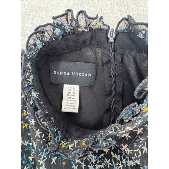 Donna Morgan Black Star Long Sleeve Ruffle Dress Knee Length Small 6 Cottagecore - Picture 9 of 13